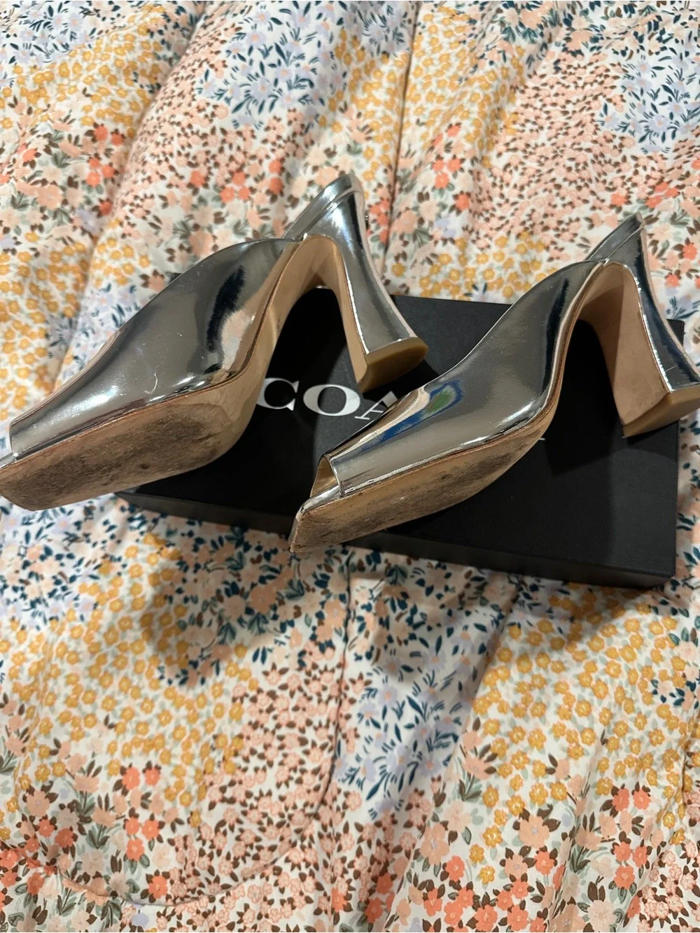 Coach Silver Metallic Open-Toe Mule Heels sz 8